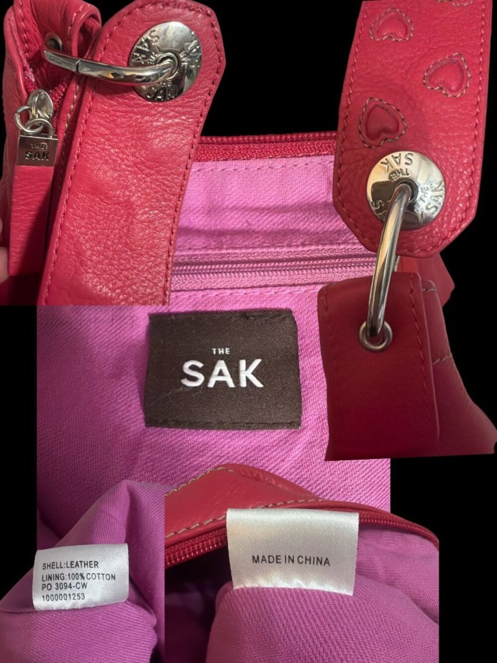 The Sak Small Hobo Pink Pebbled Leather Shoulder Bag Heart Strap Contrast Stitch - Picture 9 of 9